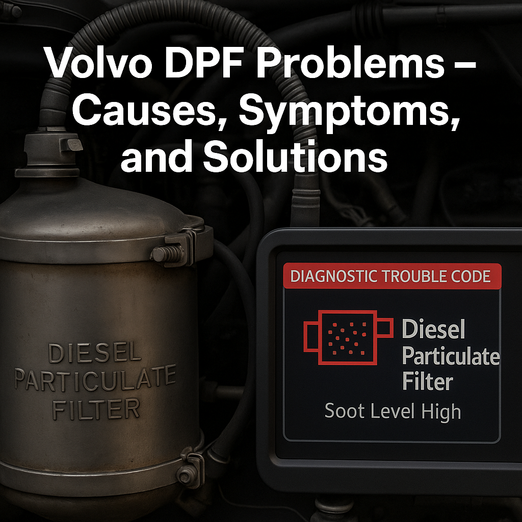 Volvo truck DPF system with high soot level warning on dashboard – diesel particulate filter problems in Volvo D12 and D13 engines