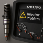 Volvo truck fuel injector close-up with diagnostic tools – common symptoms, causes, and repair solutions for Volvo injector problems