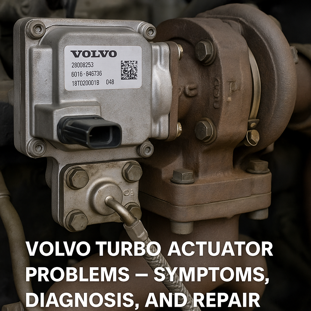 Volvo turbo actuator close-up on D13 engine – common failure symptoms, diagnosis, and repair solutions